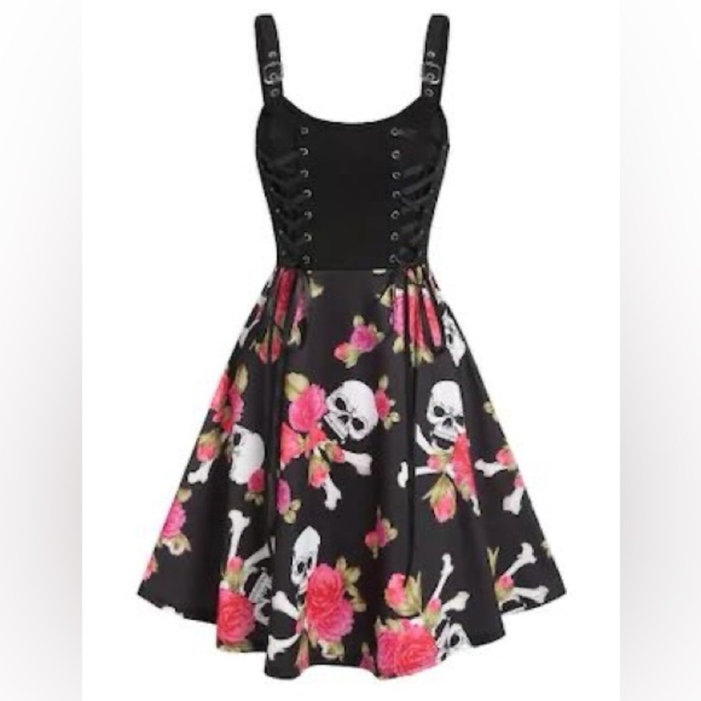 Skull Lace up Cami Dress